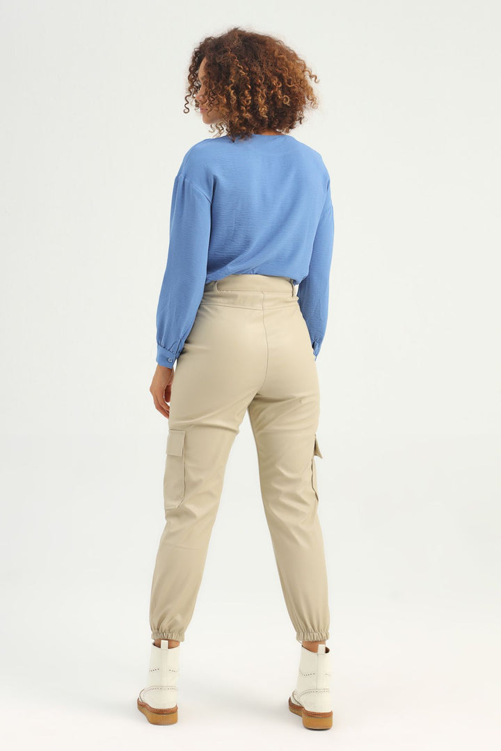 Cargo Pocket Leather Jogger Trousers Stone