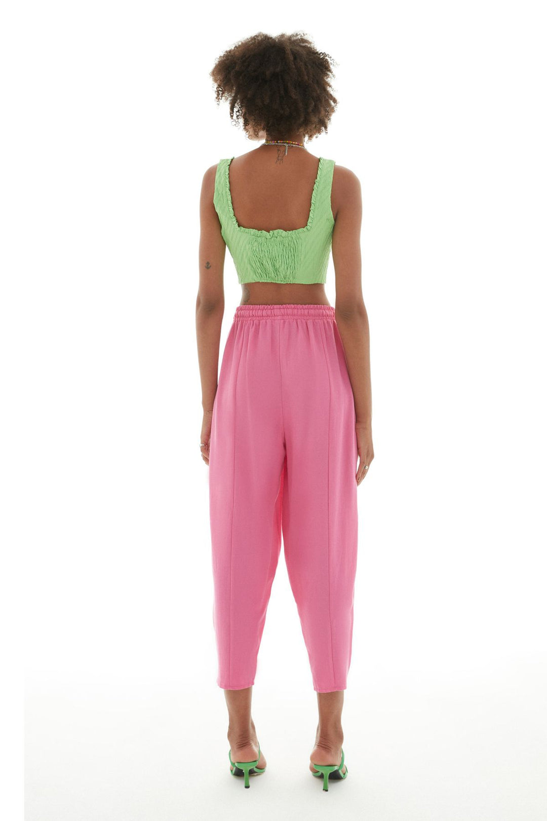 Beli Lastikli Keten Pantolon Pembe