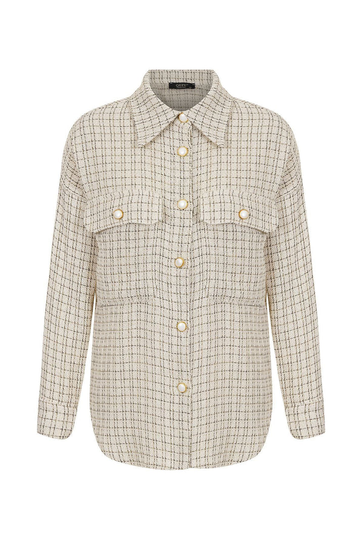 Cepli Düğmeli Tüvit Gömlek Ekru