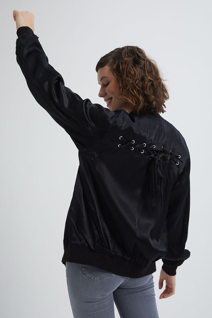 Stripe Detailed Bomber Jacket Black