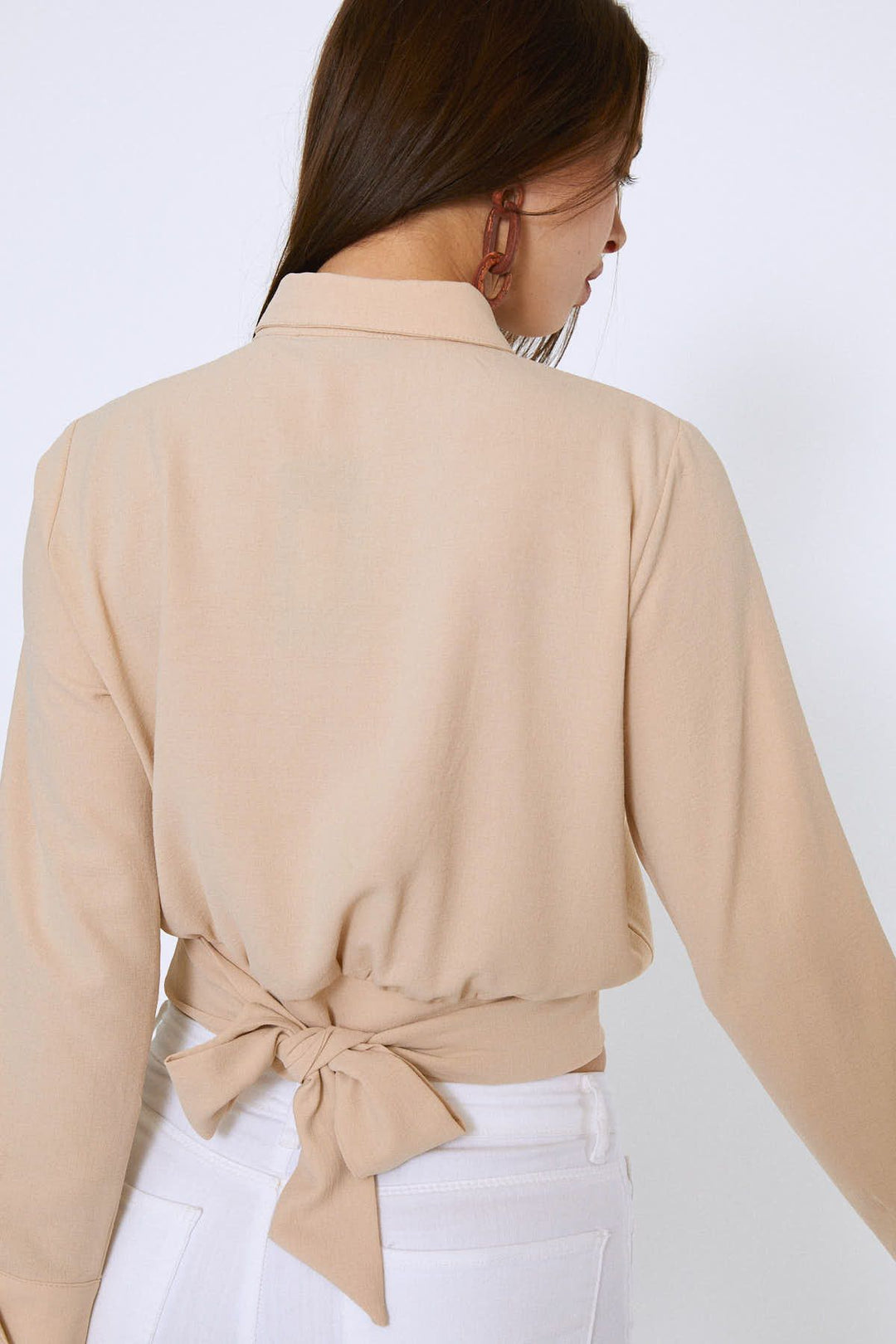 Beli Kuşakli Cepli Gömlek Taş