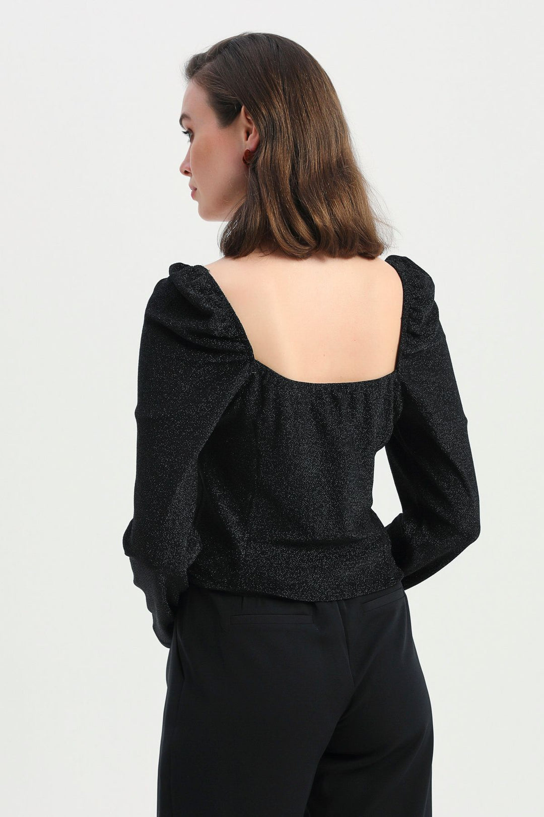 V-Neck Silvery Blouse Black
