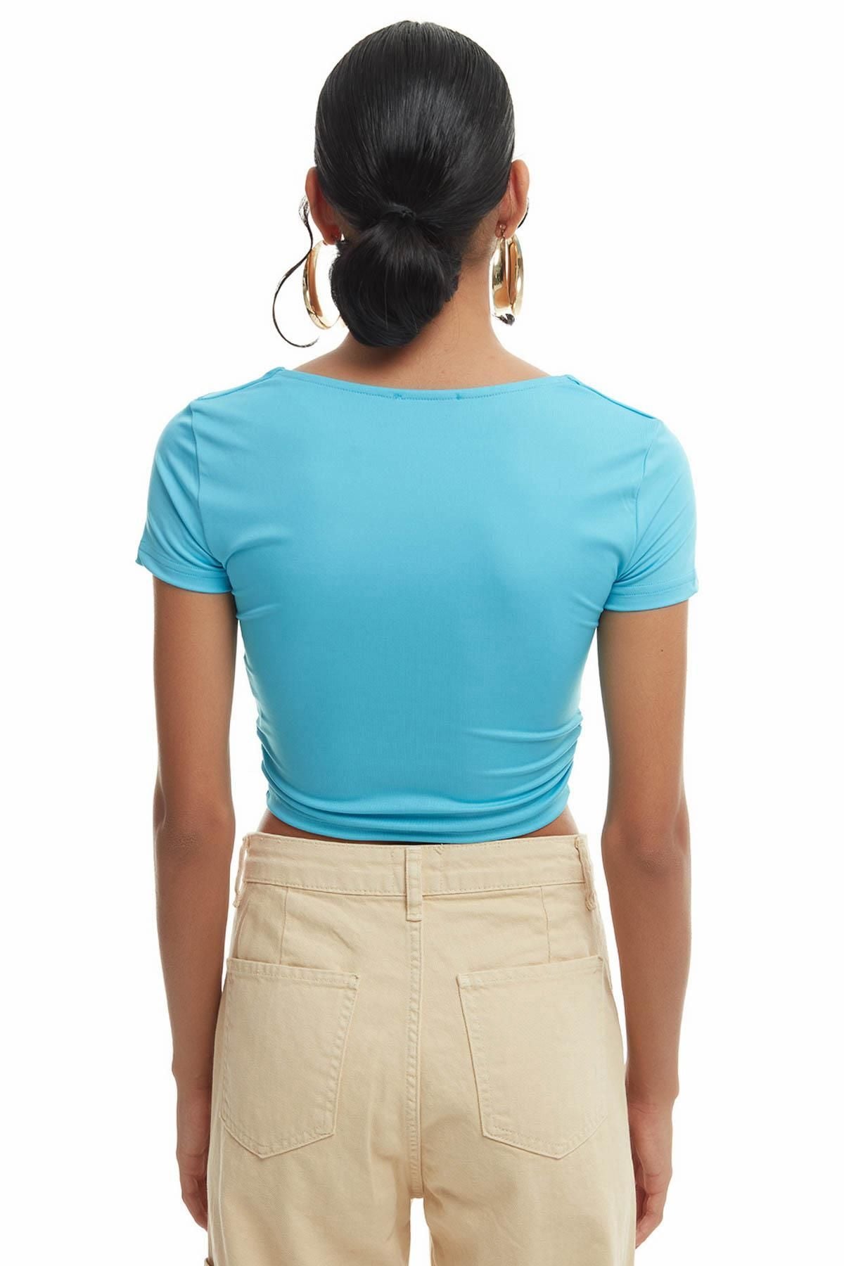 Crop Square Neck Blouse Turquoise