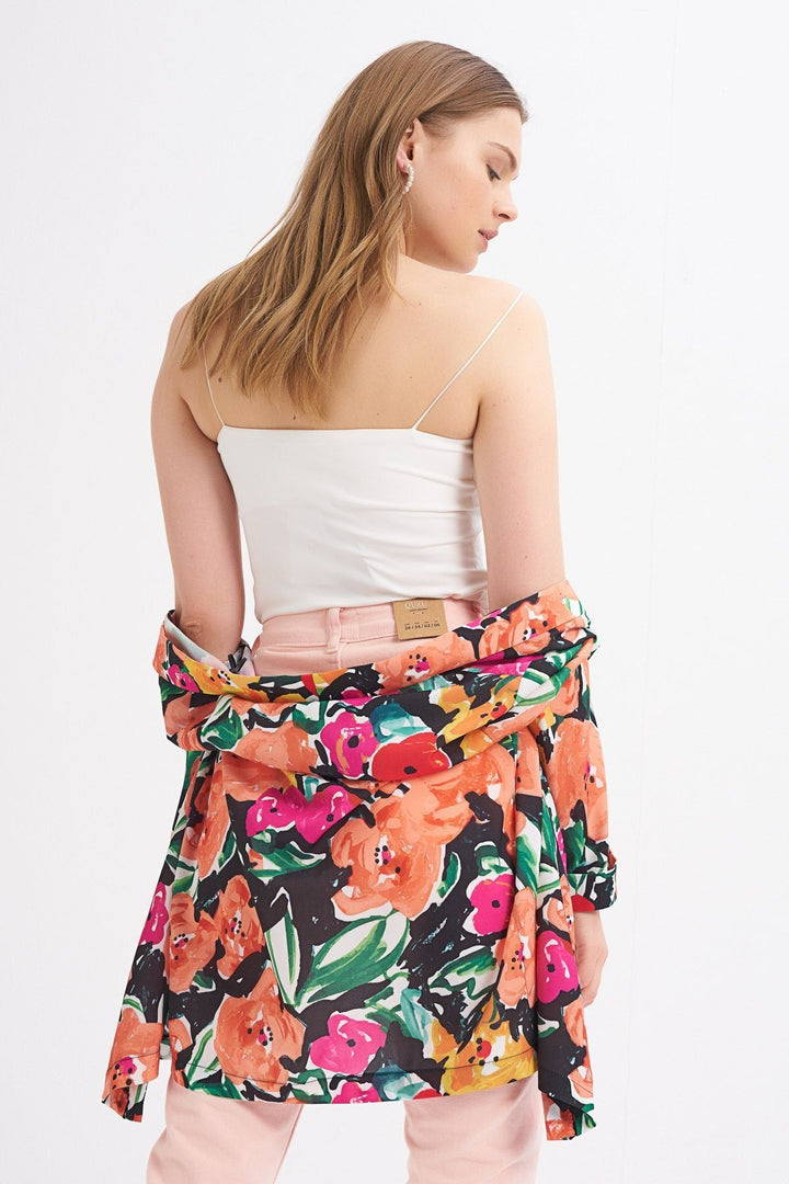 Desenli Şal Yaka Ceket Oranj