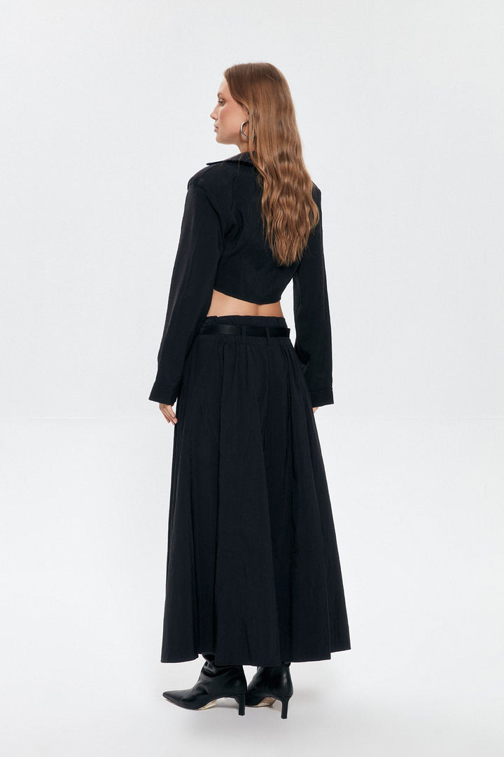 Belted Technical Fabric Skirt Black