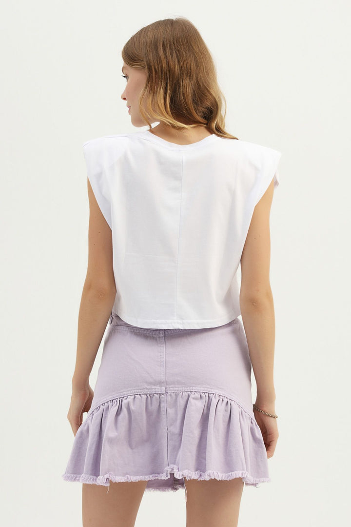 Baskılı Vatkalı Tişört Beyaz