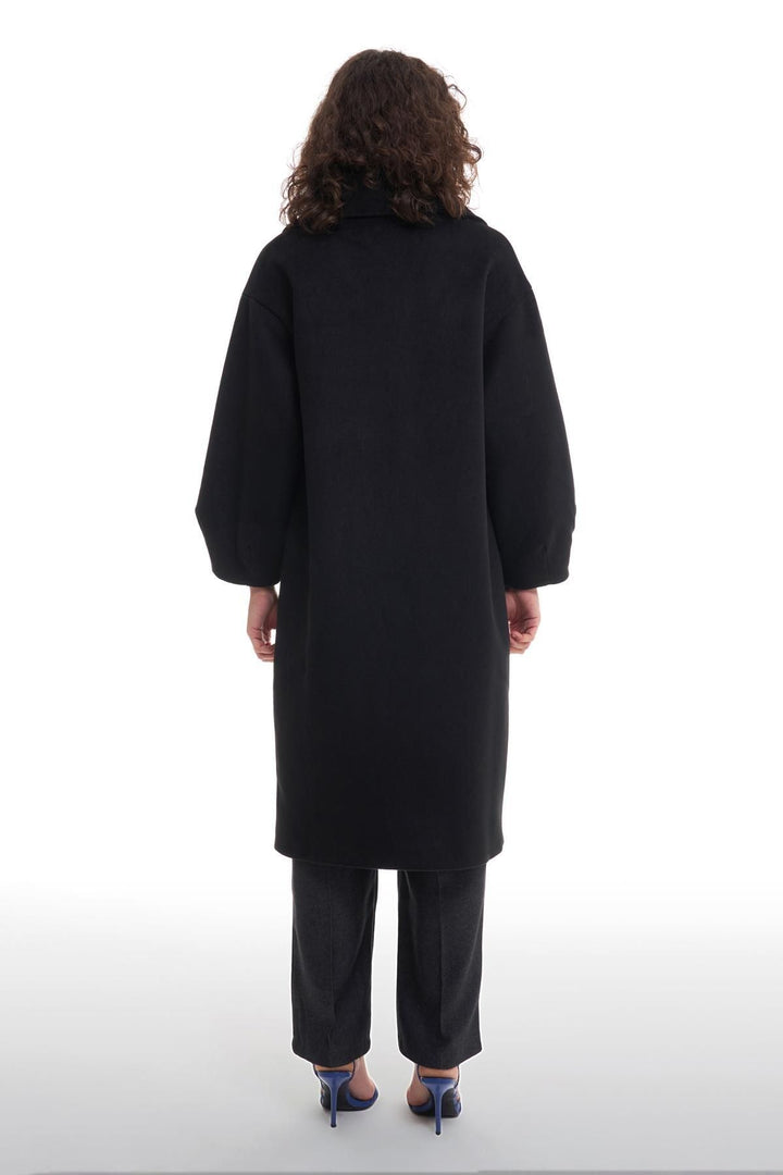 Double Breasted Collar Oversize Coat Black