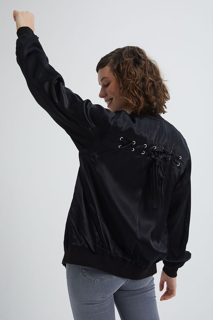 Stripe Detailed Bomber Jacket Black