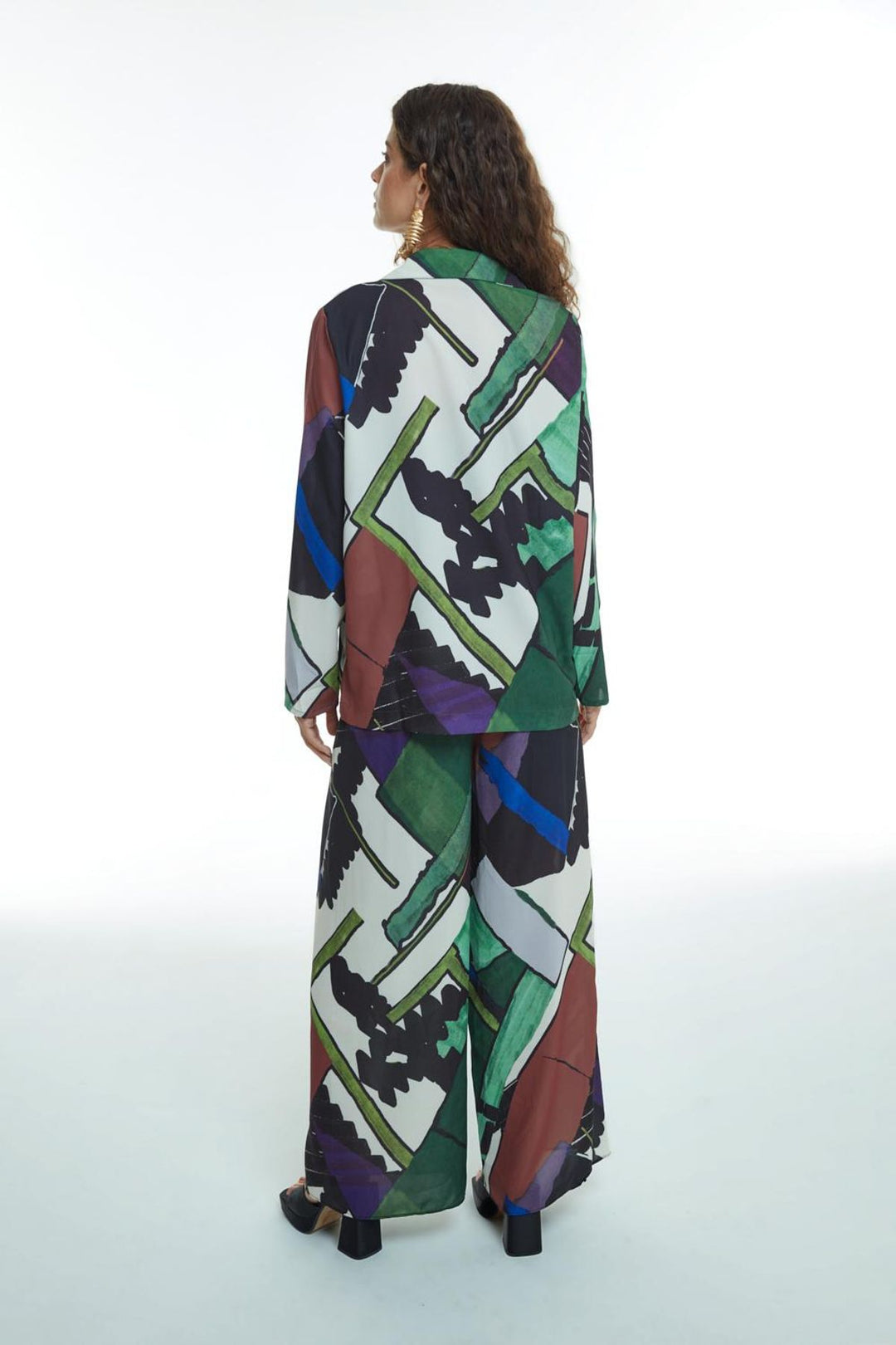 Double Breasted Collar Patterned Shirt Black