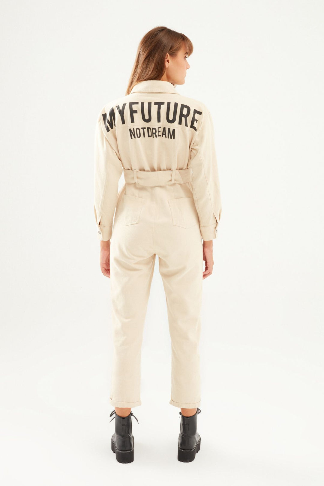 Back Printed Gabardine Jumpsuit Stone