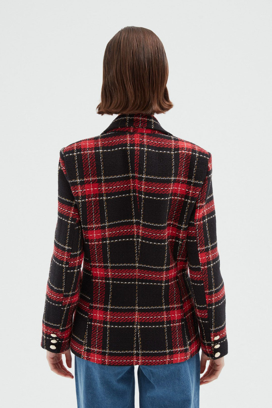 Ekose Kruvaze Blazer Ceket Kırmızı