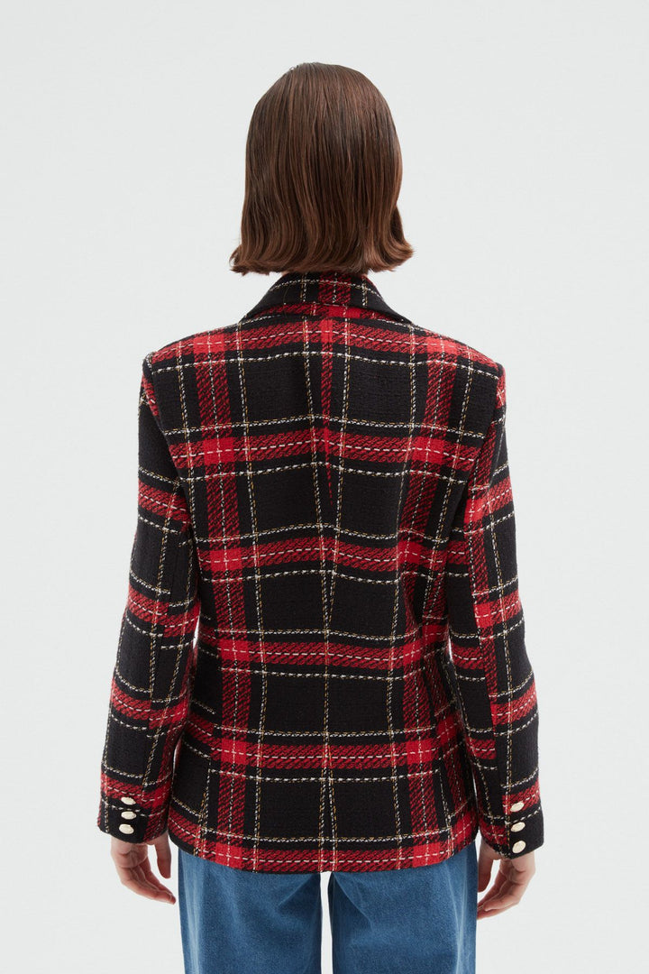 Ekose Kruvaze Blazer Ceket Kırmızı