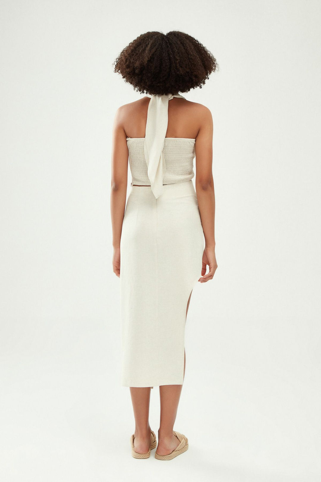 Büzgü Detaylı Keten Etek Naturel