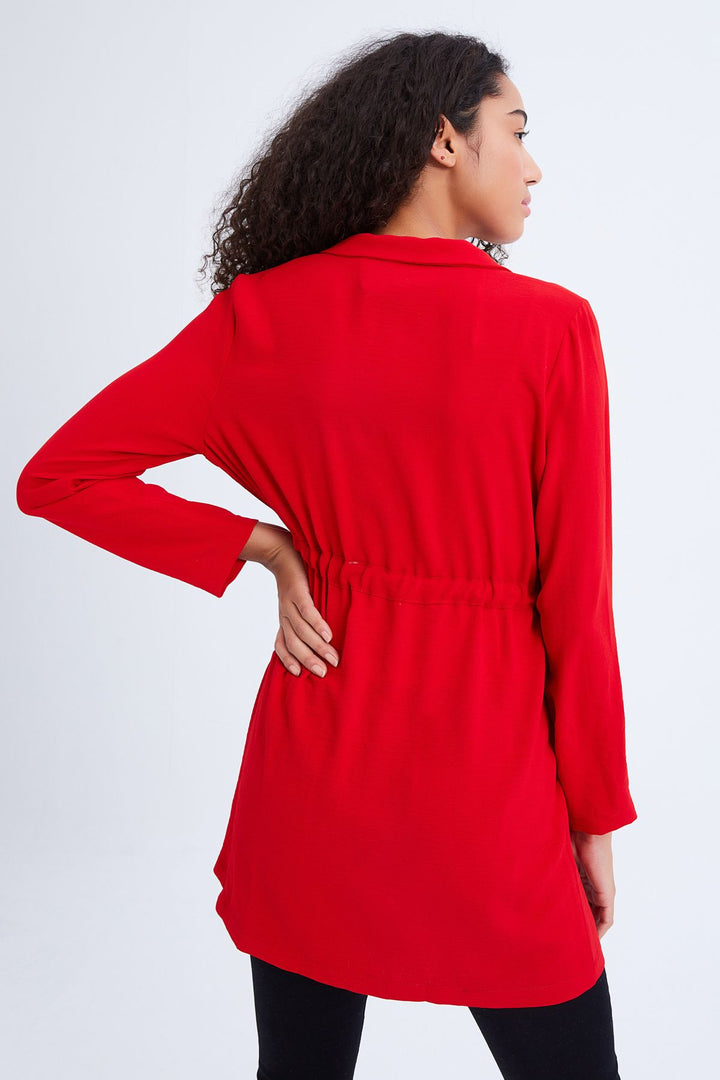 Beli Kuşaklı Uzun Ceket Kırmızı