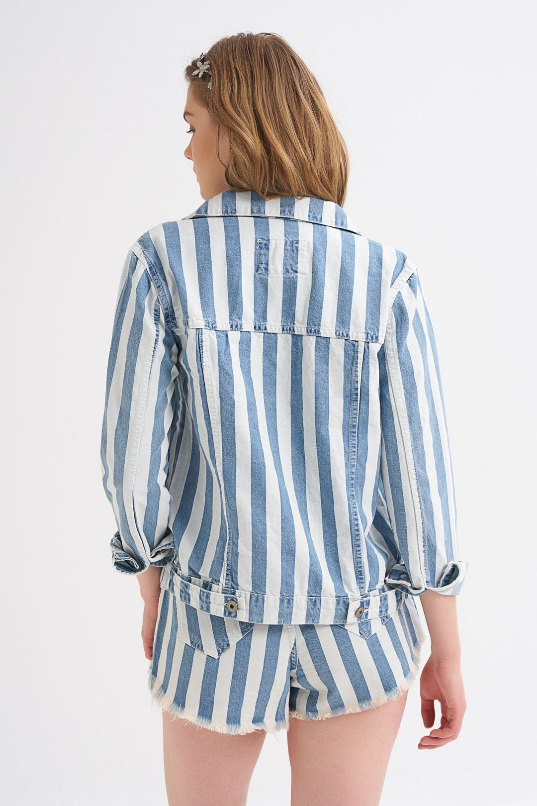 Striped Denim Jacket Blue