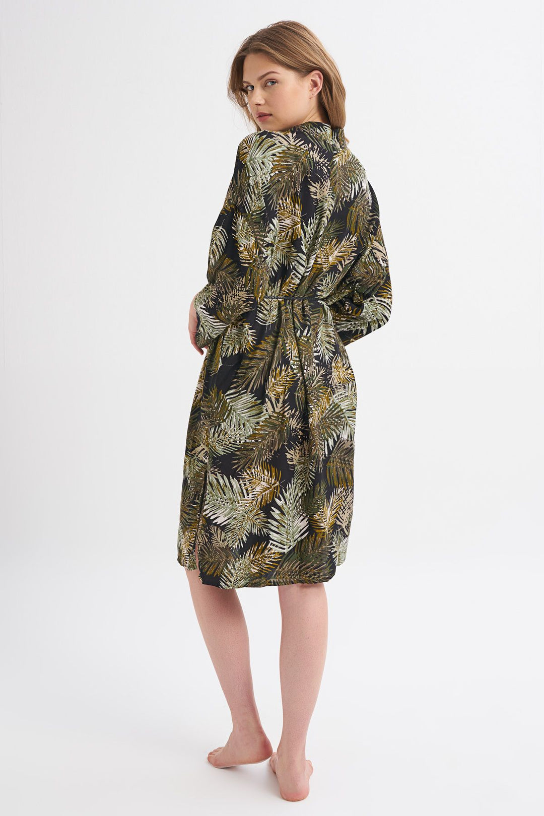 Beli Örgü Kemerli Kimono Haki