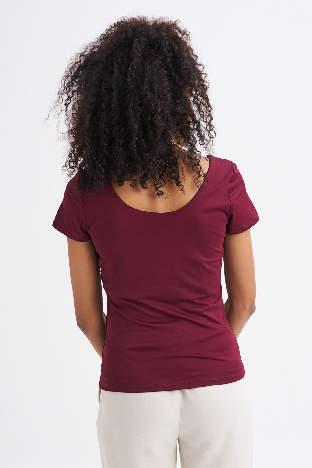 Short Sleeve Basic Blouse Plum