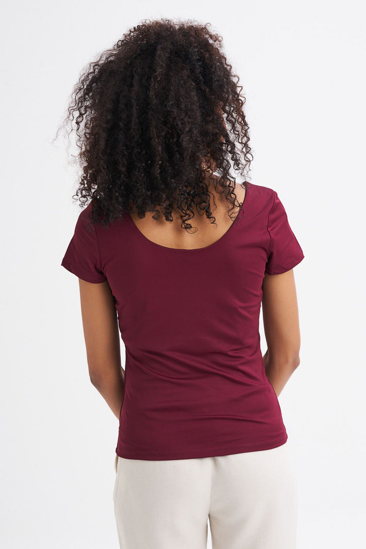 Short Sleeve Basic Blouse Plum