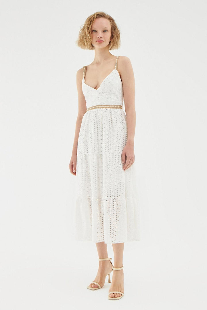 Low Back Guipure Long Dress Ecru