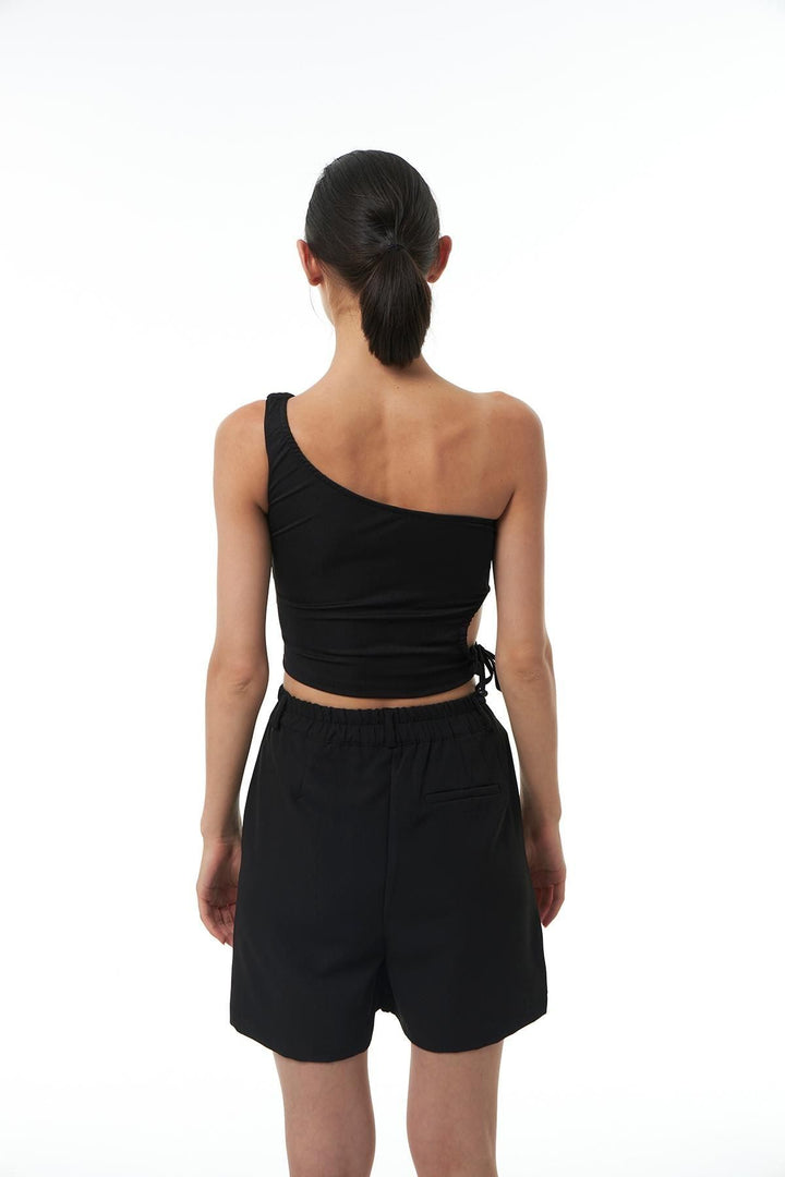 Dekolteli Tek Omuz Bluz Siyah