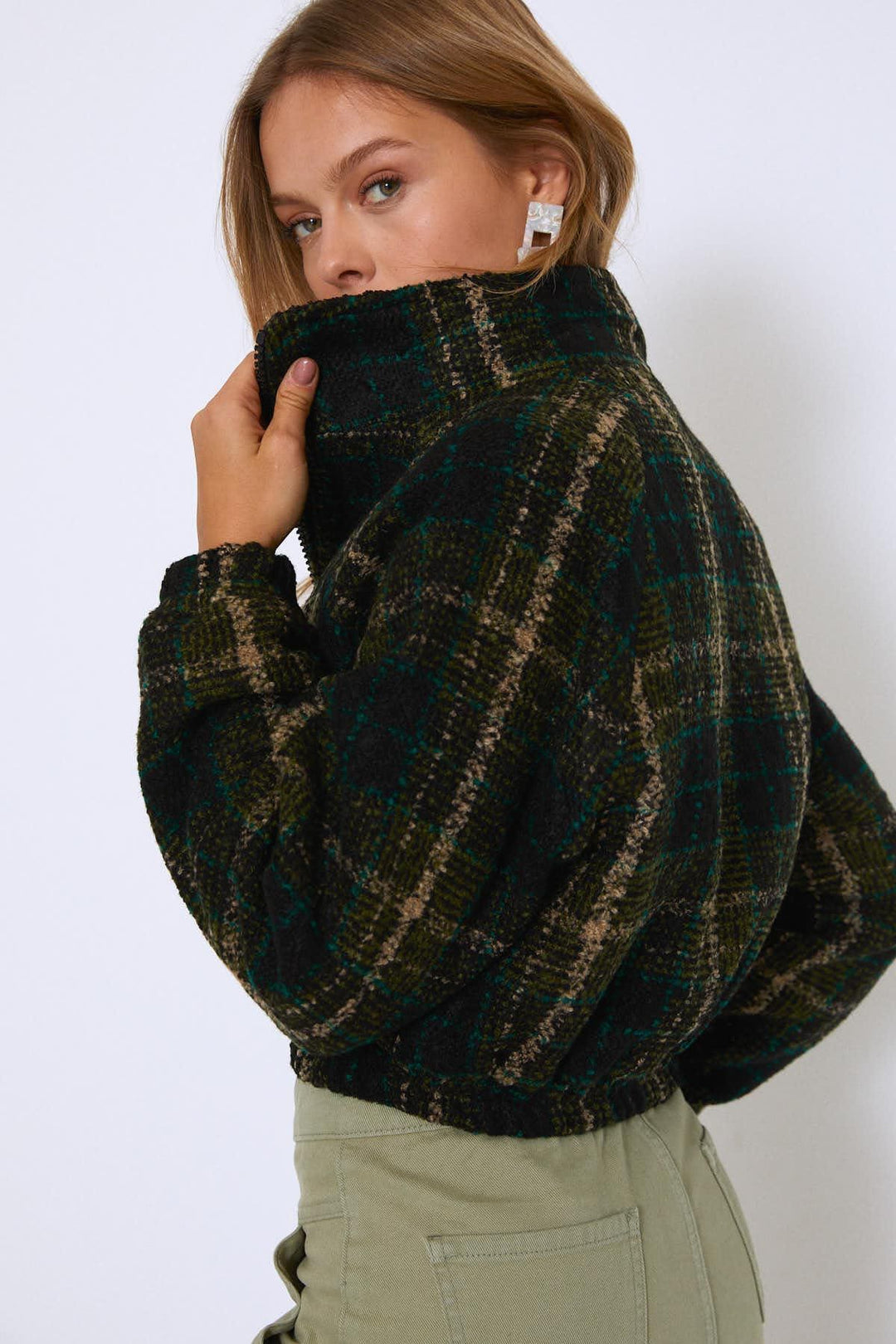 Önü Fermuarlı Kaşe Ceket Zümrüt