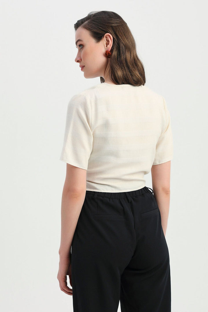 Buckle Detailed Double Breasted Blouse Ecru