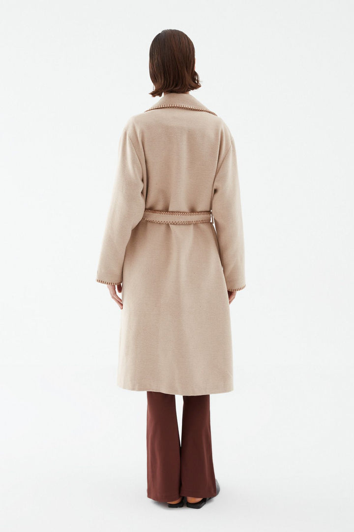 Double Breasted Belted Coat Beige