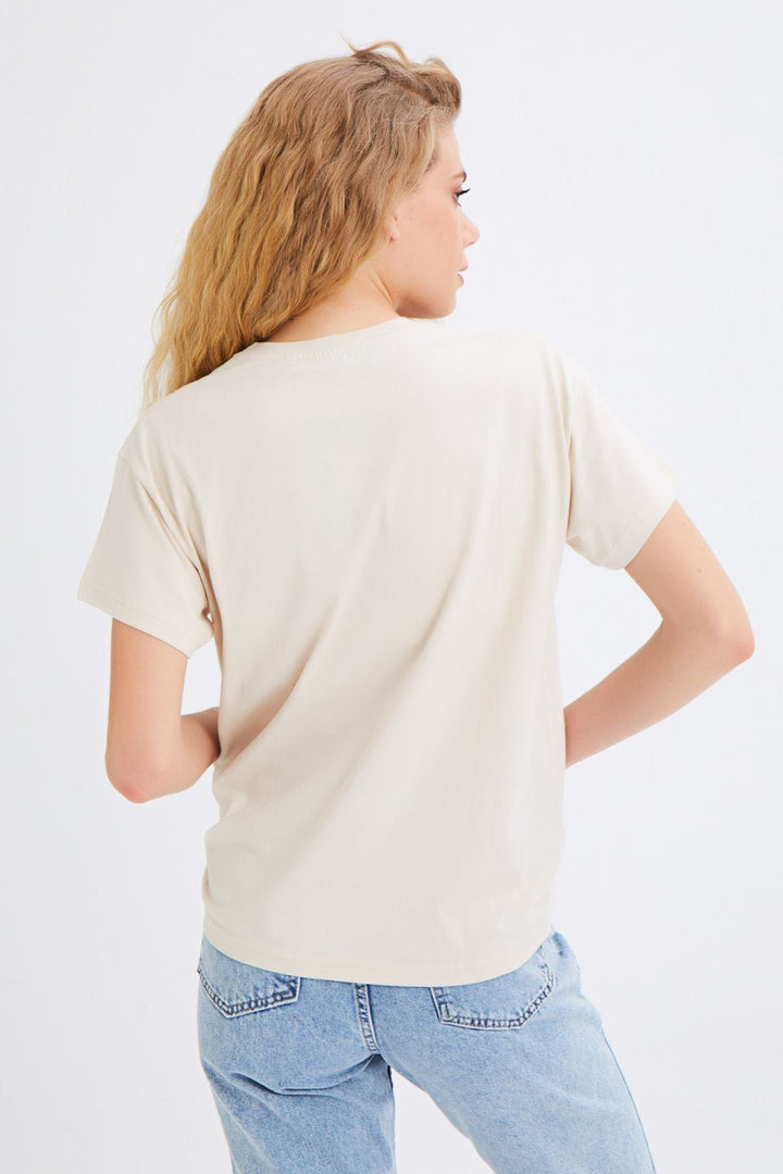 Baskılı Tişört Açık Bej