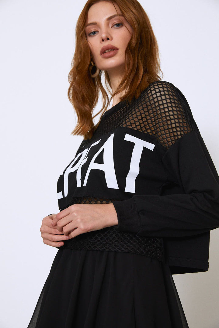 Slogan Mesh Sweatshirt Black