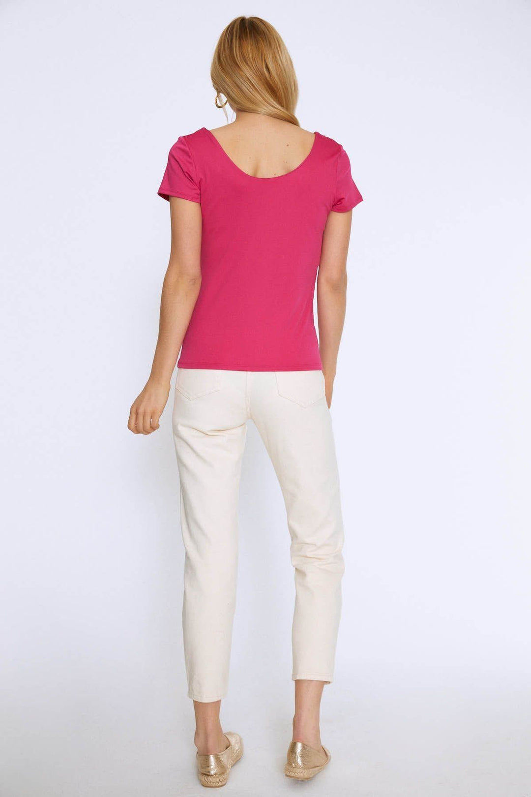 Short Sleeve Basic Blouse Fuchsia