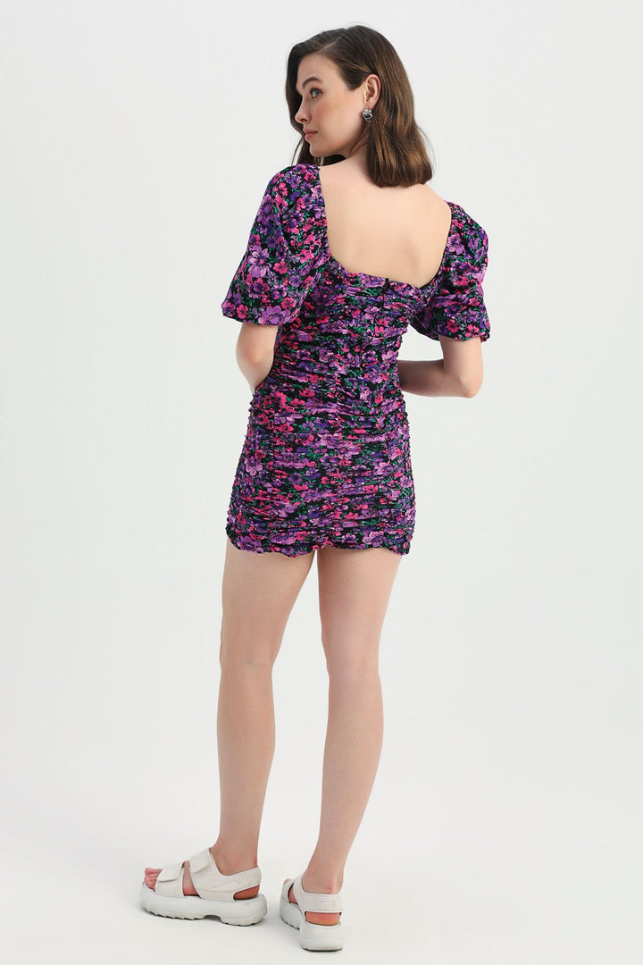 Patterned Watermelon Sleeve Dress Purple