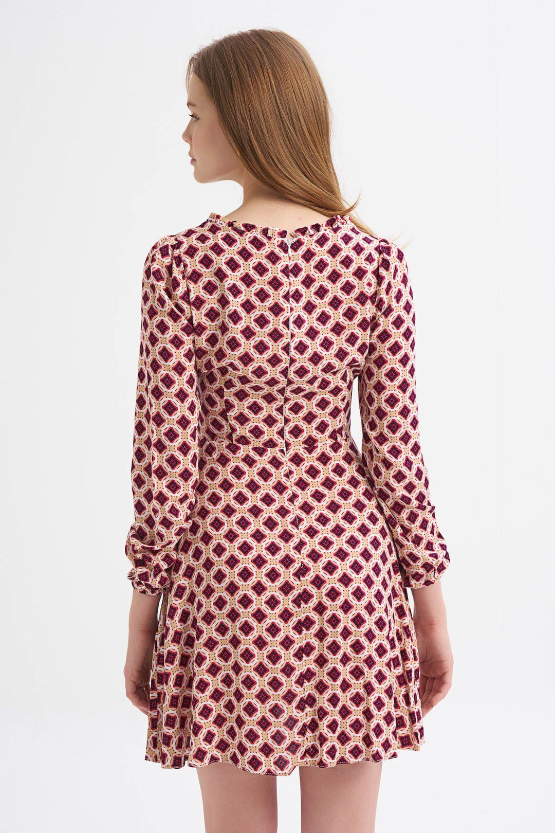 Patterned Wrap Dress Claret Red