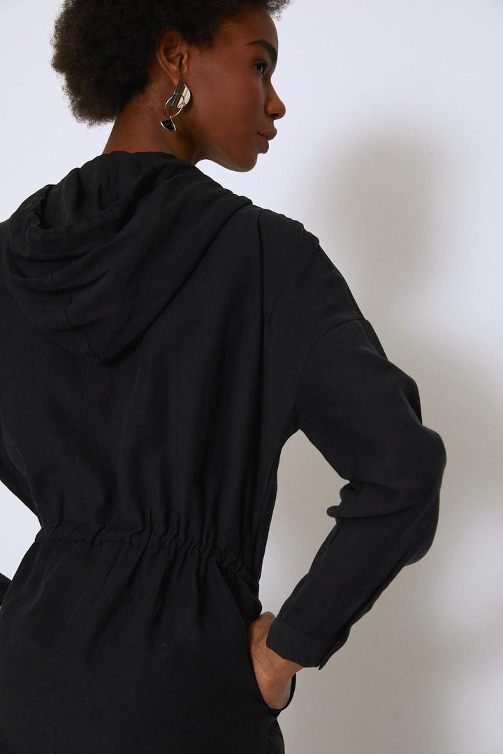 Zipper Front Hooded Jumpsuit Black