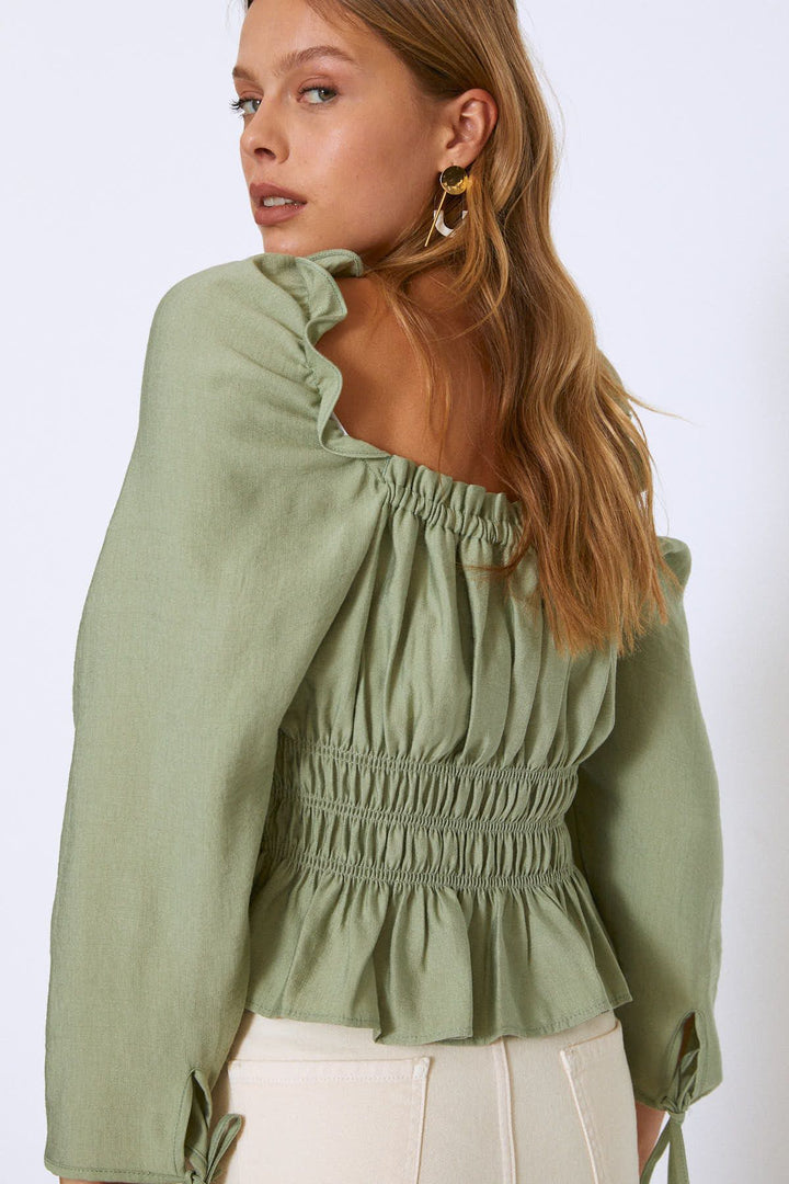 Watermelon Sleeve Square Collar Gipelli Blouse Mint