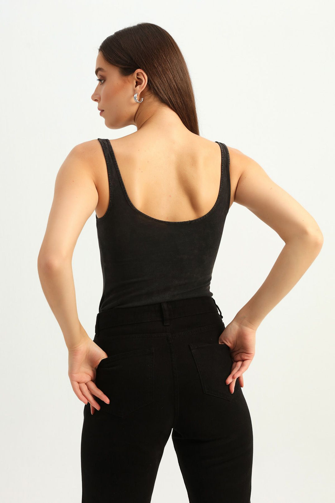 Yazı Baskılı Asklı Bodysuit Antrasit