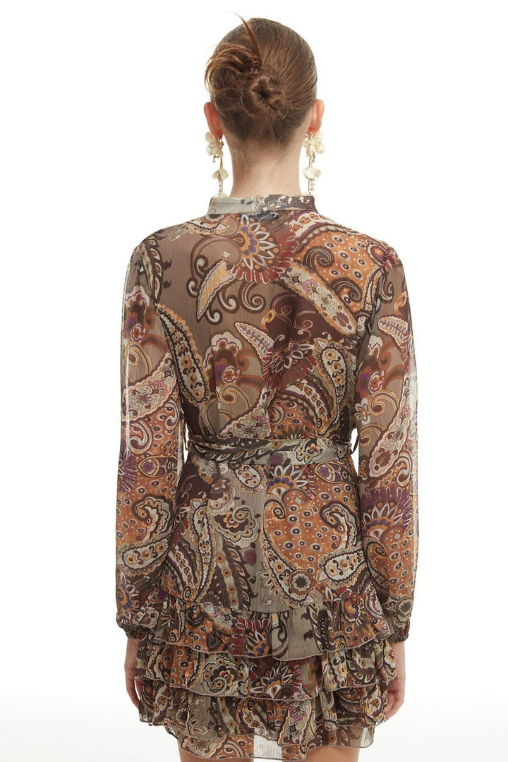 Button Detailed Chiffon Dress Brown