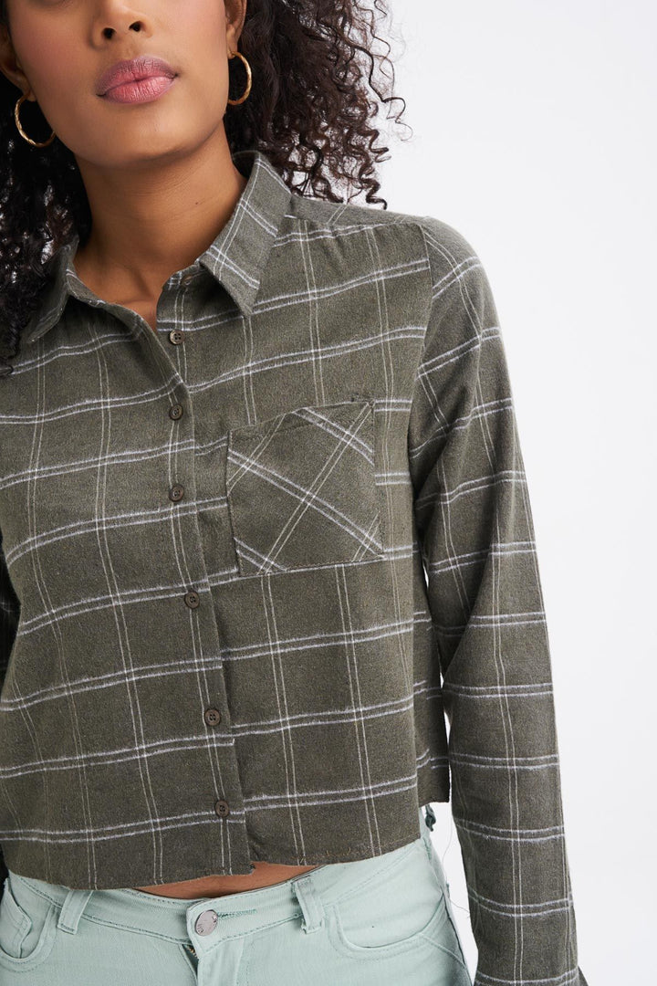 Tek Cepli Ekose Gömlek Haki