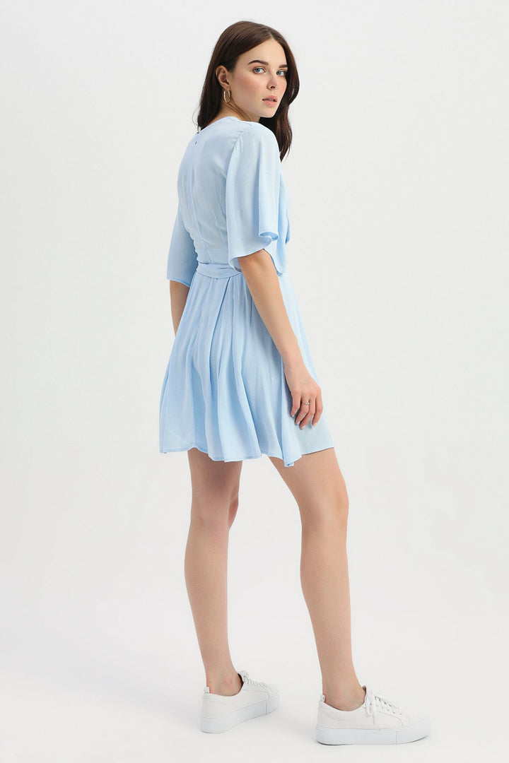 Tie Detailed Double Breasted Skirt Overalls Baby Blue