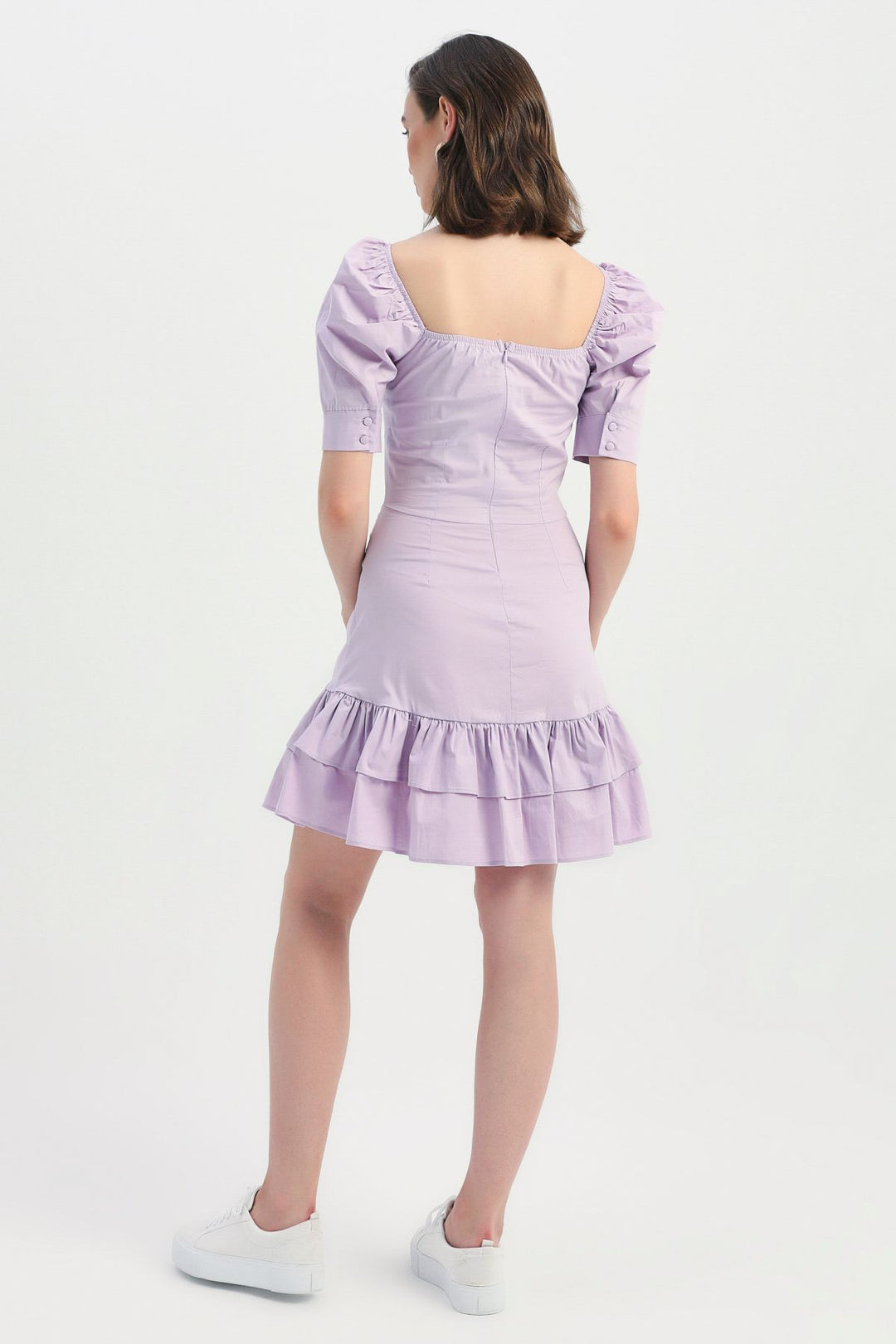 Tie Detailed Balloon Sleeve Dress Lilac