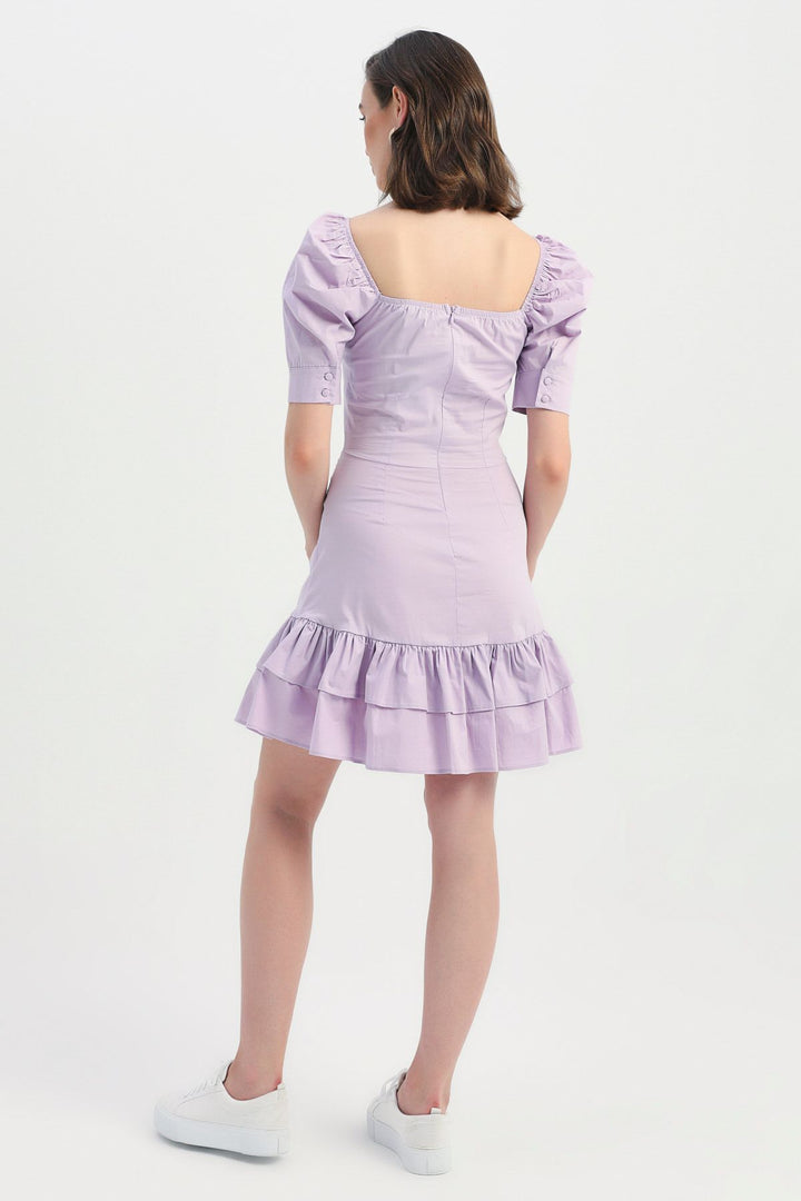 Tie Detailed Balloon Sleeve Dress Lilac