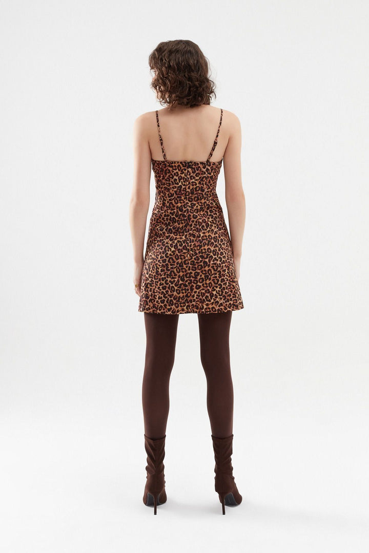 Leopard Strap Mini Dress Brown