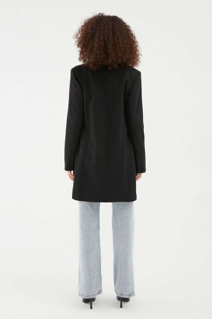 Yanı Yırtmaçlı Uzun Blazer Ceket Siyah