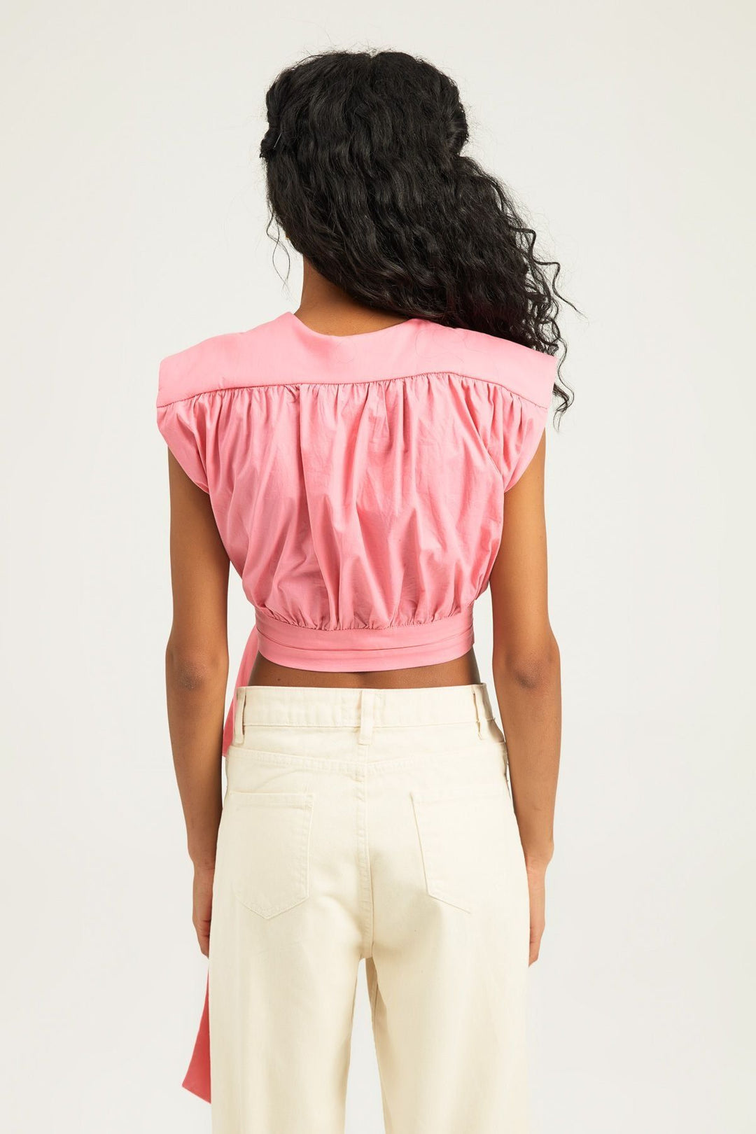 Vatkalı Yandan Bağlamalı Bluz Şeker Pembe