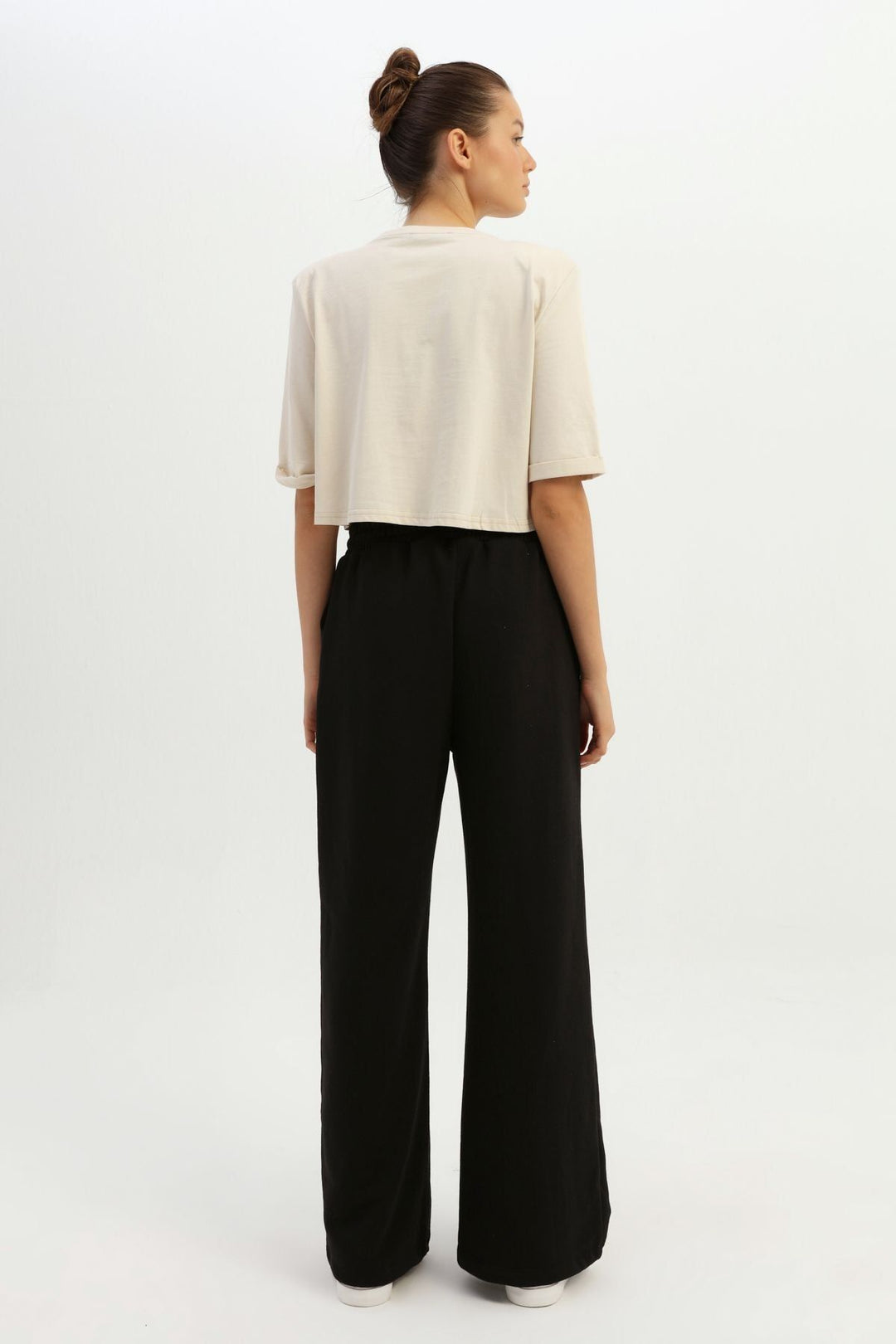 Elastic Waist Wide Leg Tracksuit Black