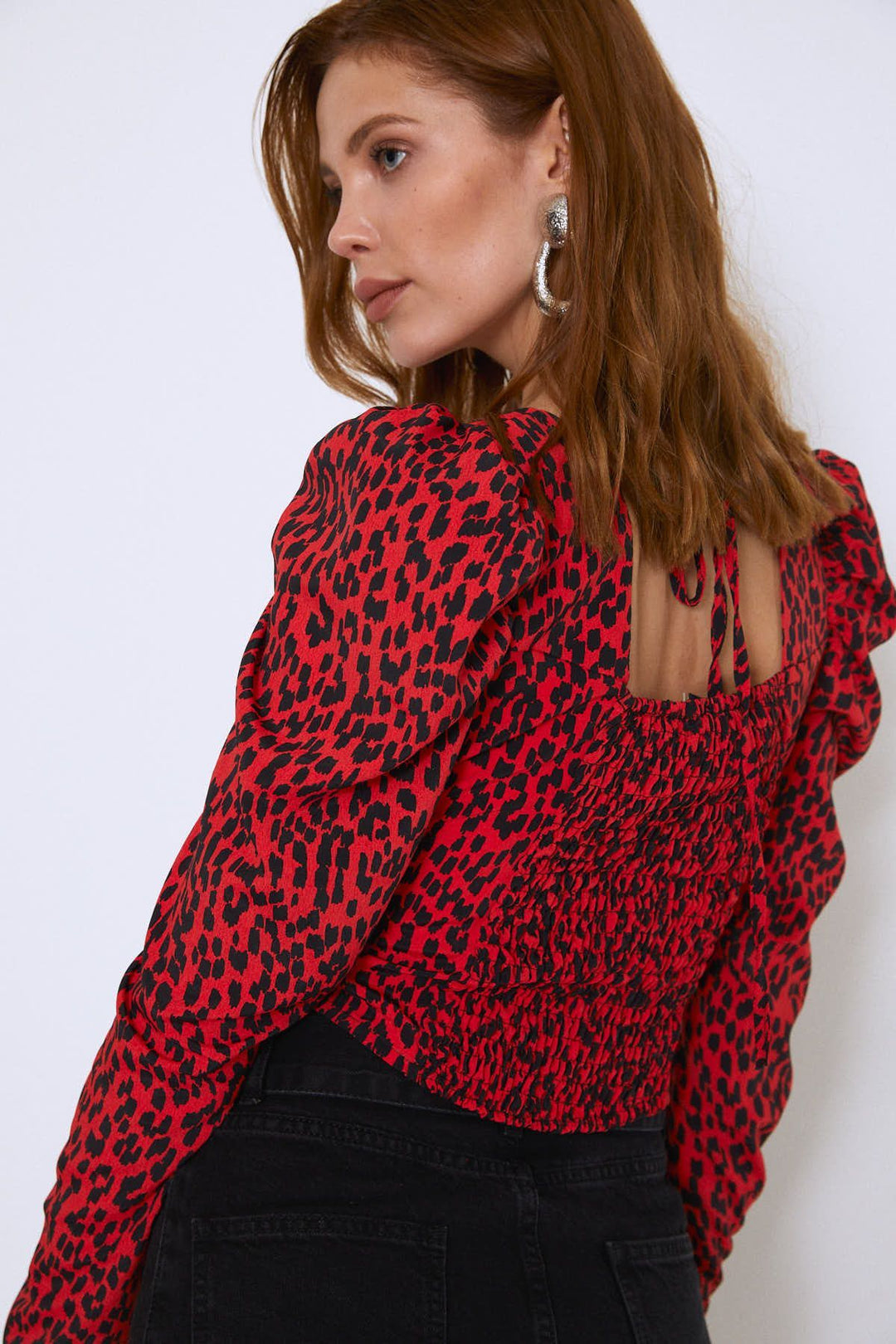 Karpuz Kol Önü Fermuarlı Bluz Mercan