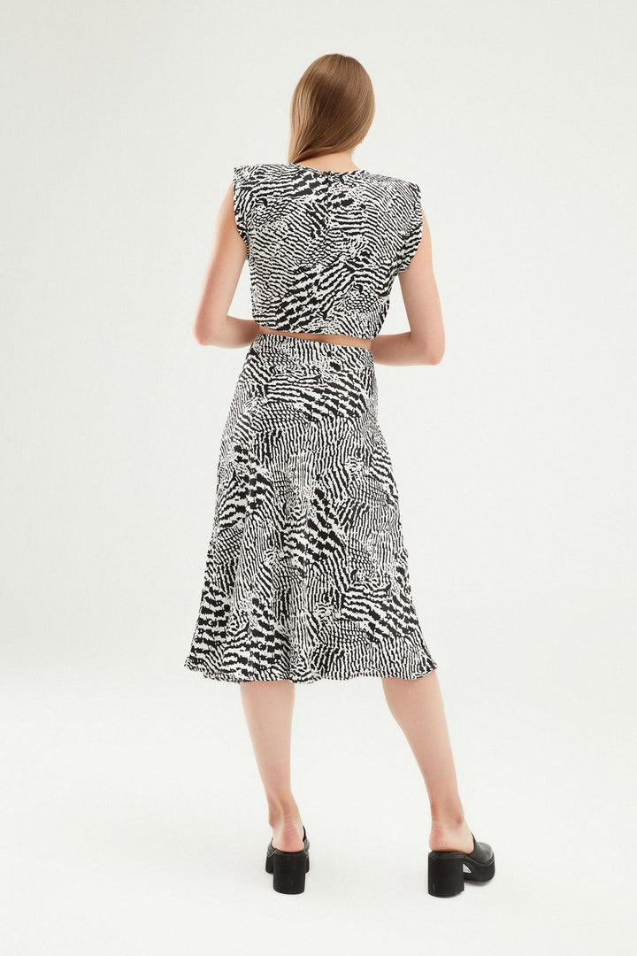 Zebra Satin Midi Skirt Black