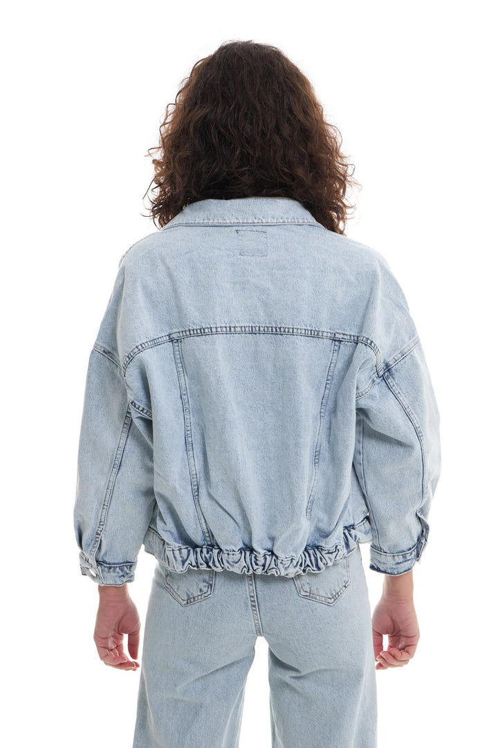 Hooded Oversize Denim Jacket Ice Blue