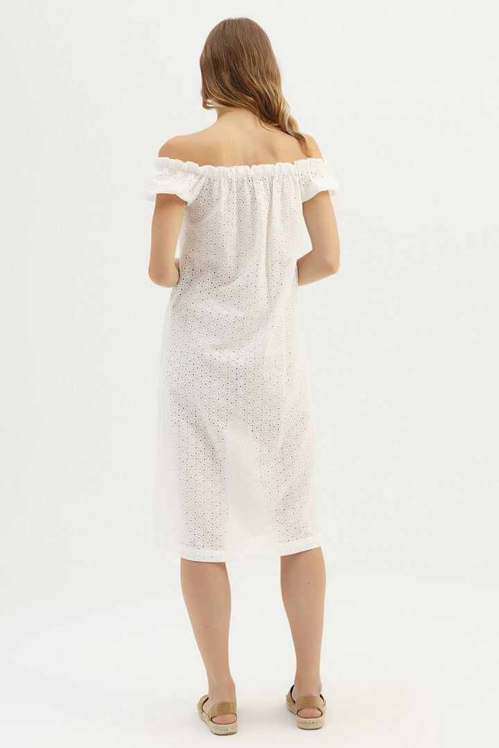 Button Detailed Guipure Long Blouse White