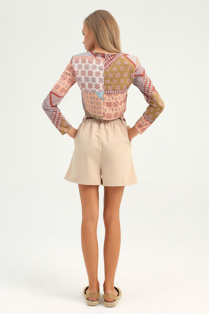 Belted High Waist Shorts Beige