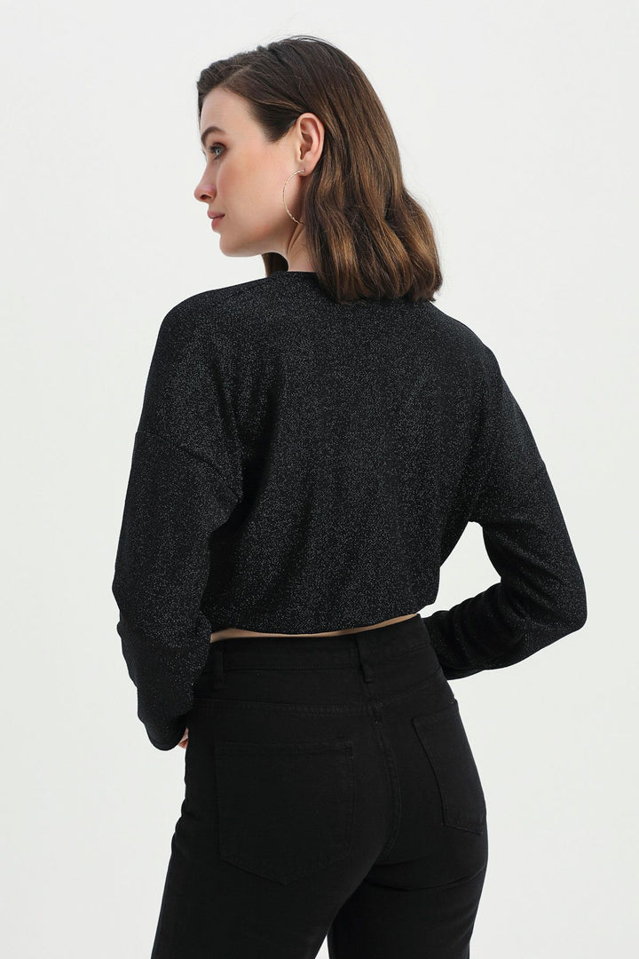 Double Breasted Silvery Blouse Black